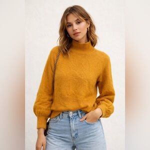 Just Mustard Yellow Wool Mohair Blend Theo Knit Sweater Sz. S
